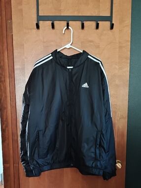 adidas Black Insulated Puffer Jacket with White Stripes
